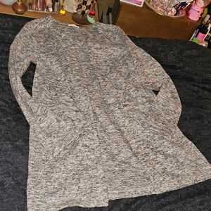 Gray Open Front Long Cardigan